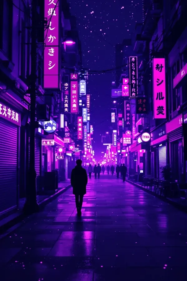 亚洲黄色电影《城市夜巡》节目海报，暗紫色调夜街对角线