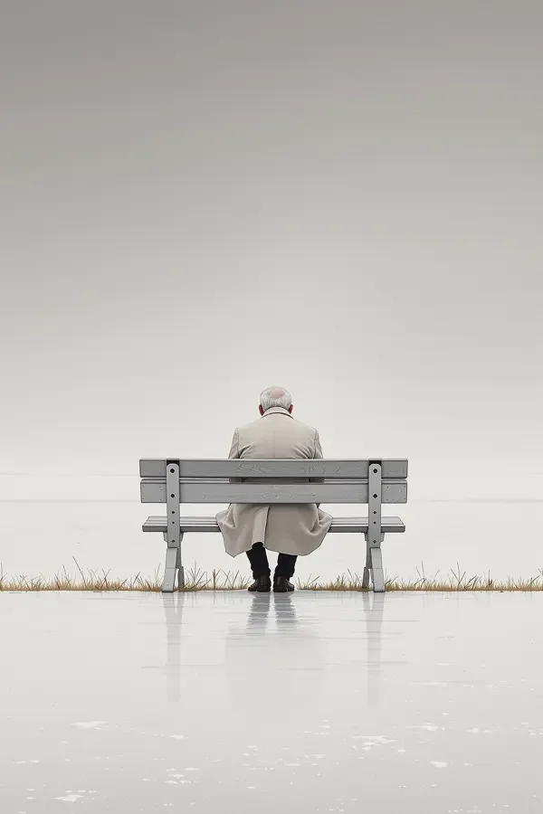 亚洲黄色电影《盐镇往事》电影海报，雾白色调盐湖对称构图